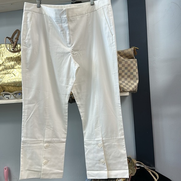 LEWIT L30725 Women's White Button Detail Cotton Stretch Crop Pants Size - Picture 7 of 9